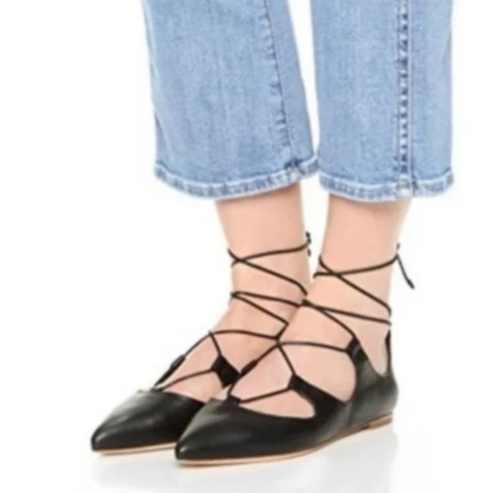 Loeffler Randall Ambra Lace Up Pointy Toe Ankle Wrap Ballet Flats